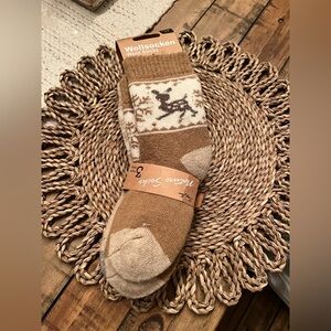 Brown Wool Socks with Reindeer Design 5-7